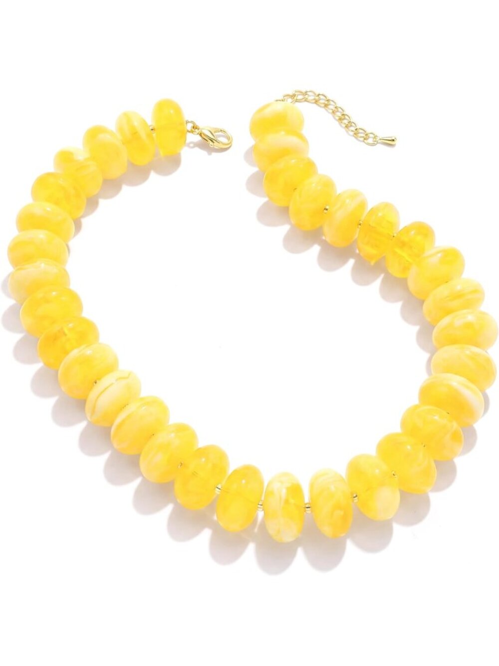 Women's Marbled Yellow Bead Necklace Thick Disc Choker Summer Beach Jewelry